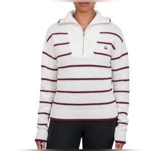 United Colors Of Benetton White and Burgundy Striped High Neck Knit Sweater L